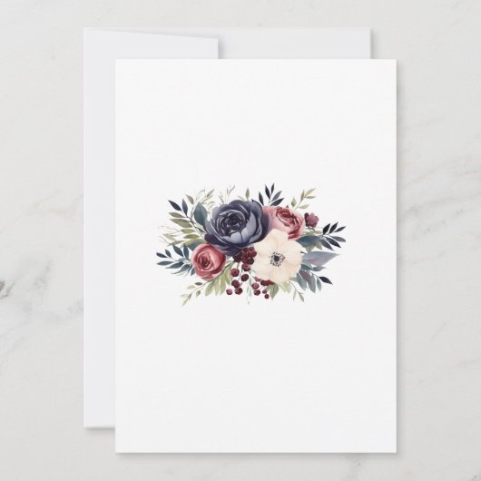 Bourgogne Navy Cream Bloemen Waterverf Bruiloft Kaart (Achterkant)
