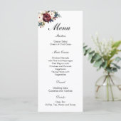 Bourgogne Navy Cream Floral Botanische bruiloft Menu (Staand voorkant)