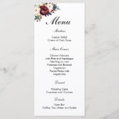 Bourgogne Navy Cream Floral Botanische bruiloft Menu (Voorkant)