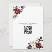 Bourgogne Navy Cream Floral Elegant Modern QR-code Save The Date (Achterkant)