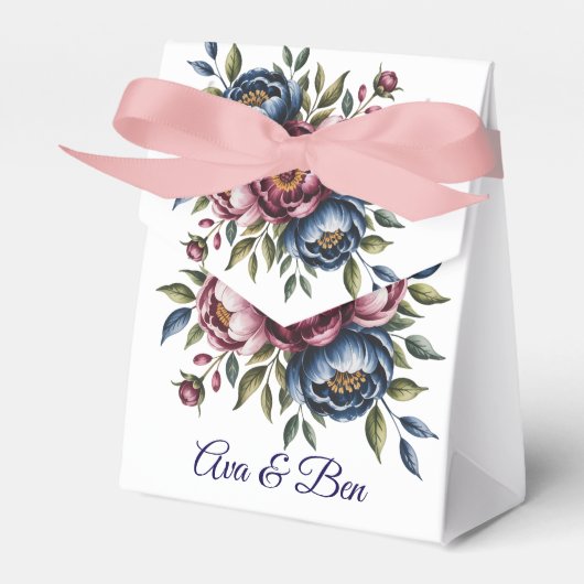 Bourgogne Navy en Blush Peony Wedding Floral Bedankdoosjes (Voorkant Zijde)