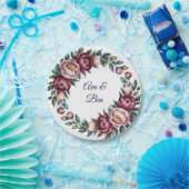 Bourgogne Navy en Blush Peony Wedding Floral Papieren Bordje (Feest)