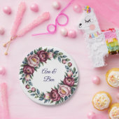 Bourgogne Navy en Blush Peony Wedding Floral Papieren Bordje (Feest)