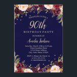 Bourgogne Navy Floral Elegant 90ste verjaardagsfee Kaart<br><div class="desc">griepvaccinaties in de Little Bayleigh Store.</div>