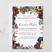 Bourgogne Navy Floral Engagement Party Uitnodiging (Voorkant)