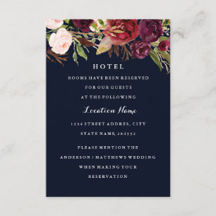Bourgogne Navy Floral Fall Wedding Hotel Kaart