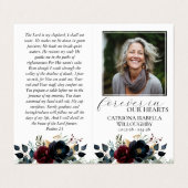 Bourgogne Navy Floral Folding Memorial Prayer Kaar Visitekaartje (Buitenkant ongevouwen)