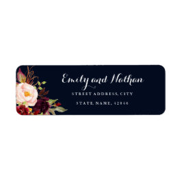 Bourgogne Navy Floral Herfst retour adreslabel Etiket