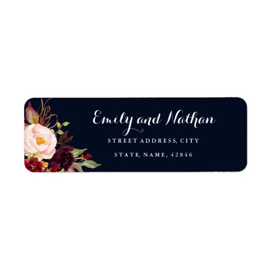 Bourgogne Navy Floral Herfst retour adreslabel Etiket (Voorkant)