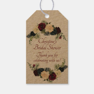 Bourgogne, Navy Floral Kraft - dank u cadeau Label Cadeaulabel
