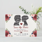  Bourgogne Navy Floral Quotes Save the Date Kaart (Staand voorkant)