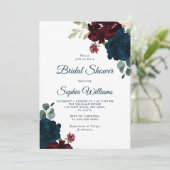 Bourgogne & Navy Flowers Rustiek Hout Vrijgezellen Kaart (Staand voorkant)