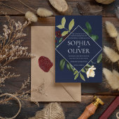 Bourgogne Navy Geometrisch Bloemen Lijst Bruiloft Kaart