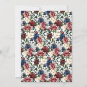 Bourgogne Navy Geometrisch Bloemen Lijst Bruiloft Kaart (Achterkant)