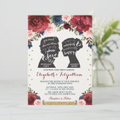 Bourgogne Navy Gold Floral Jane Austen bruiloft Kaart (Staand voorkant)