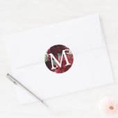 Bourgogne Navy Monogram begunstigt rustieke Sticke Ronde Sticker (Envelop)