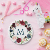 Bourgogne Navy Monogram Vrijgezellenfeest Papier B Papieren Bordje (Feest)