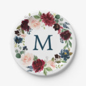 Bourgogne Navy Monogram Vrijgezellenfeest Papier B Papieren Bordje (Voorkant)