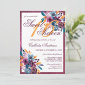 Bourgogne Navy Mosterd Waterverf Flowers Sweet 16 Kaart (Staand voorkant)