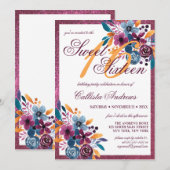 Bourgogne Navy Mosterd Waterverf Flowers Sweet 16 Kaart (Voorkant / Achterkant)