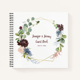 Bourgogne Navy Roos Goud Geometrisch Gastenboek Notitieboek