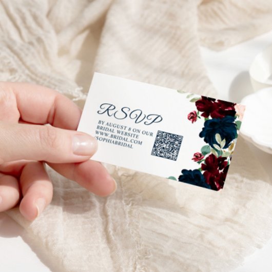 Bourgogne & Navy Rustiek Vrijgezellenfeest QR RSVP Informatiekaartje