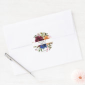 Bourgogne & Navy Sinaasappel Herfst Floral Dank u Ronde Sticker (Envelop)