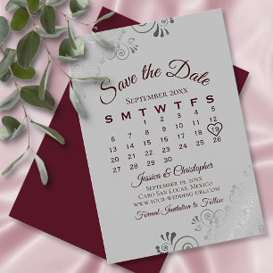 Bourgogne op de Grijze Zilveren Wuwkalender Save The Date