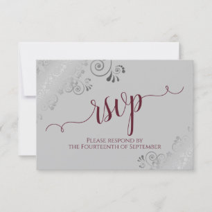 Bourgogne op het Gray Silver Lace Calligraphy Wedd RSVP Kaartje