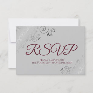 Bourgogne op het grijze Elegant Silver Wedding RSVP Kaartje