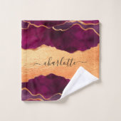 Bourgogne paars goud met marmer roos gouden naam bad handdoek (Wasdoekje)