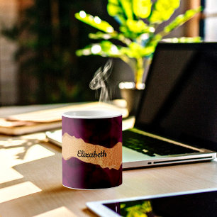 Bourgogne paars goud met marmer roos gouden naam koffiemok