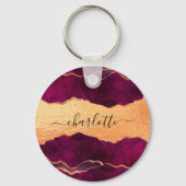 Bourgogne paars goud met marmer roos gouden naam sleutelhanger (Achterkant)