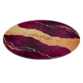 Bourgogne paars goud met marmer roos gouden naam snijplank (Hoek)