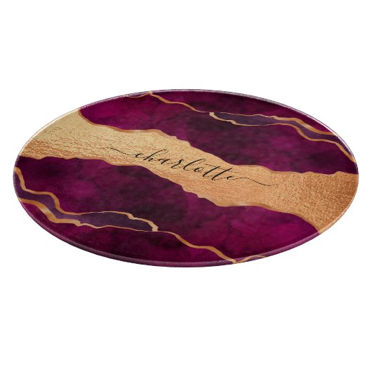 Bourgogne paars goud met marmer roos gouden naam snijplank (Hoek)