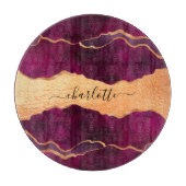 Bourgogne paars goud met marmer roos gouden naam snijplank (Voorkant)