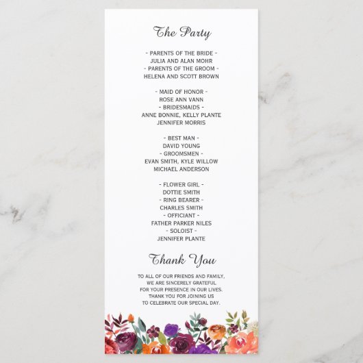 Bourgogne Paars Oranje tuinbouwhuwelijk Programmakaart (Achterkant)