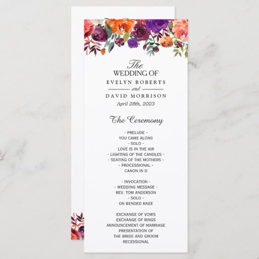 Bourgogne Paars Oranje tuinbouwhuwelijk Programmakaart (Voorkant / Achterkant)