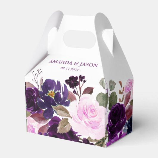 Bourgogne Paarse Bloemen Rustieke Boho Bruiloft Bedankdoosjes (Voorkant Zijde)