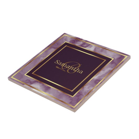 Bourgogne Paarse en gouden geometrisch marmer Tegeltje (Zijkant)