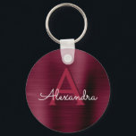 Bourgogne Paarse Faux RVS Monogram Sleutelhanger<br><div class="desc">Bourgogne Cranberry Paarse Faux RVS Metallic Elegante Sleutelhanger. Deze Elegante Sleutelhangers kunnen worden aangepast om uw initiaal en voornaam op te nemen.</div>