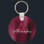 Bourgogne Paarse Faux RVS Monogram Sleutelhanger<br><div class="desc">Bourgogne Cranberry Paarse Faux RVS Metallic Elegante Sleutelhanger. Deze Elegante Sleutelhangers kunnen worden aangepast om uw initiaal en voornaam op te nemen.</div>
