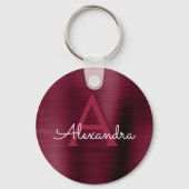 Bourgogne Paarse Faux RVS Monogram Sleutelhanger (Voorkant)