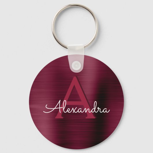 Bourgogne Paarse Faux RVS Monogram Sleutelhanger (Voorkant)