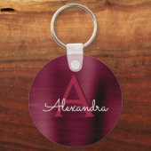 Bourgogne Paarse Faux RVS Monogram Sleutelhanger (Voorkant)