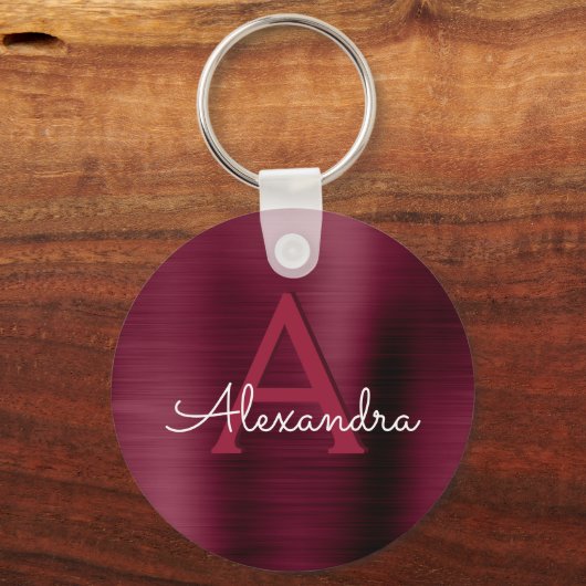 Bourgogne Paarse Faux RVS Monogram Sleutelhanger (Voorkant)