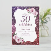 Bourgogne paarse glitter bloemen50e verjaardag kaart (Staand voorkant)