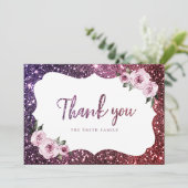 Bourgogne paarse glitter bloemendank u kaart (Staand voorkant)