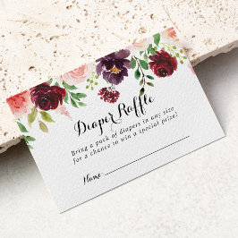 Bourgogne Paarse lente Floral Diaper Raffle Ticket Informatiekaartje