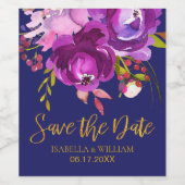Bourgogne Paarse Rode Gouden Bloemen Save the Date Wijn Etiket (Enkel label)